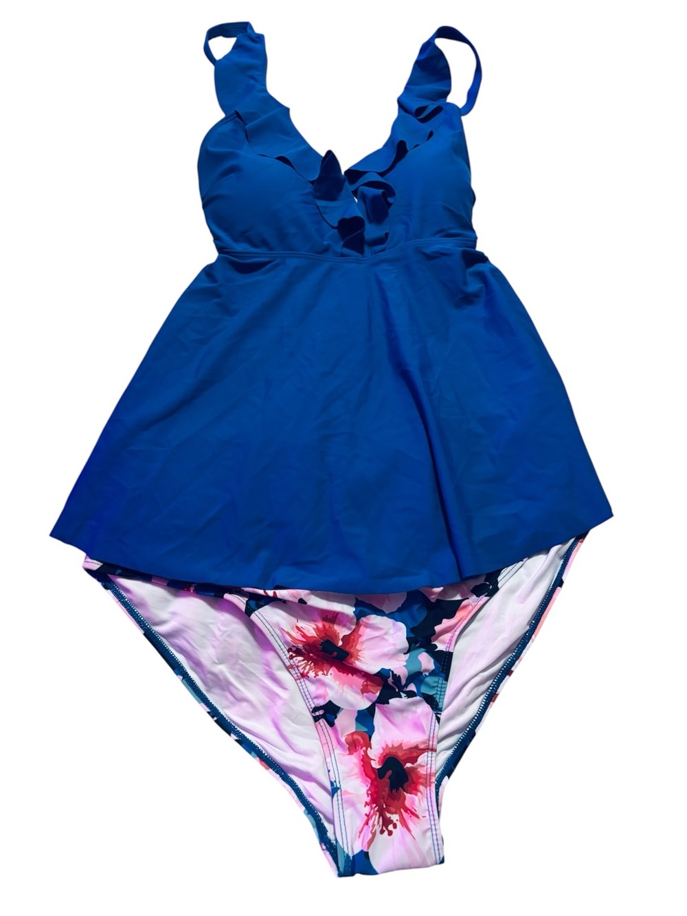 B2PRITY Blue Ruffle Swim Dress Tankini Set XL NWT